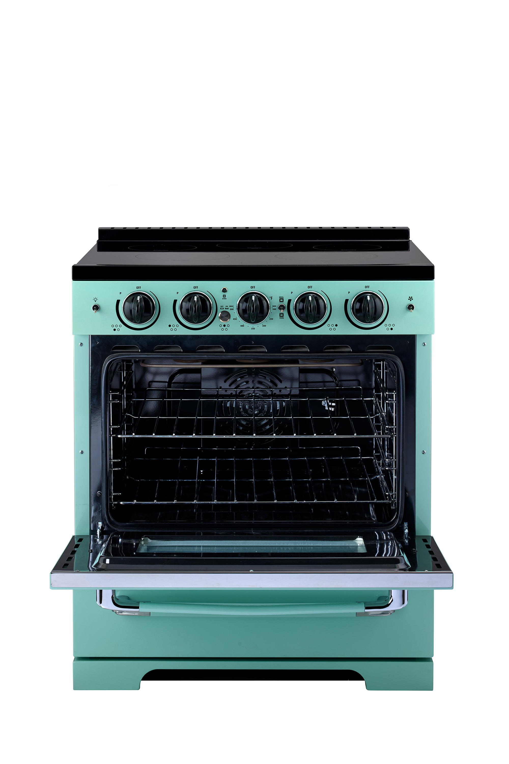 Left. Unique Appliances - Classic Retro 3.9 Cu. Ft. Freestanding Induction Range with Air Fry - Ocean Mist Turquoise.