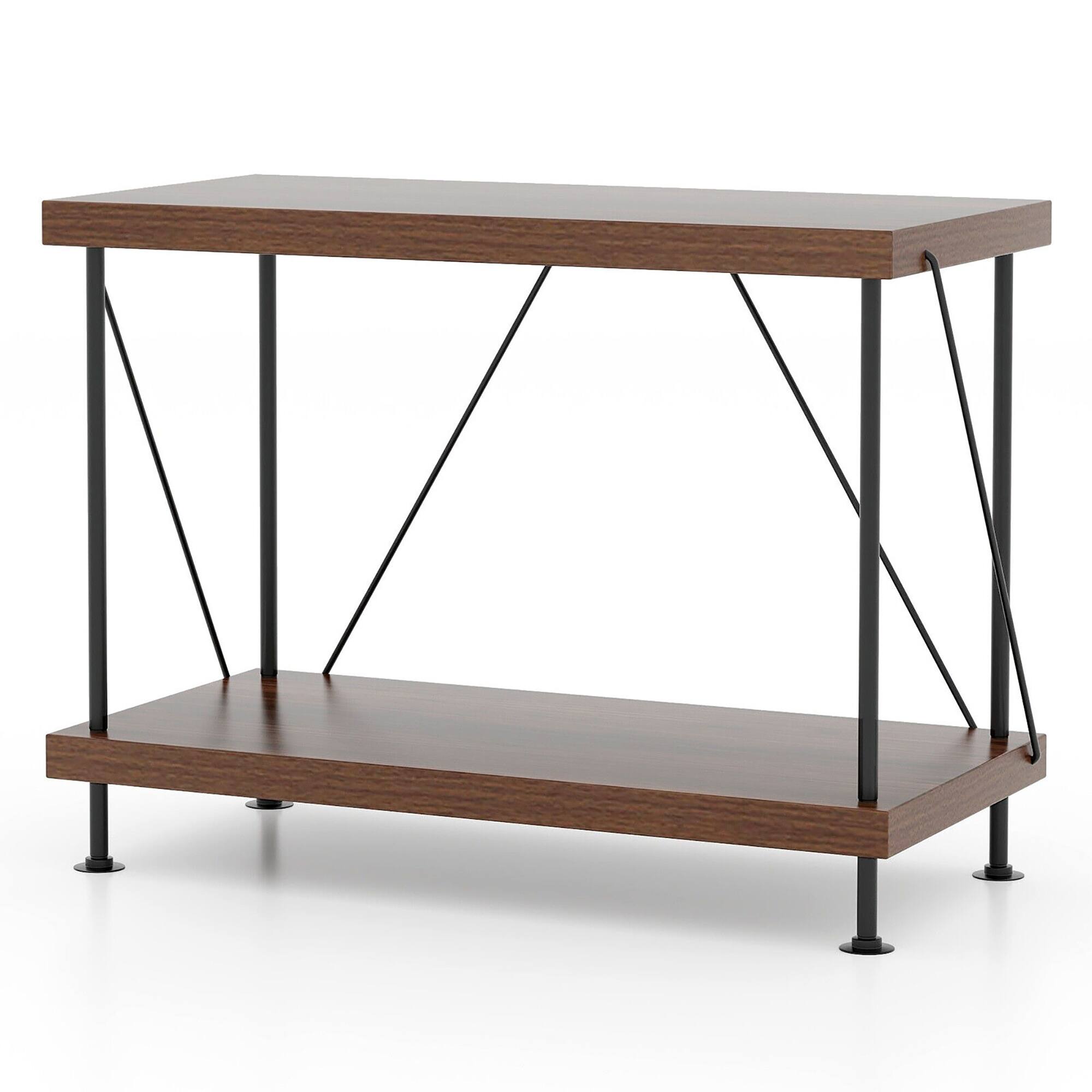 Alt View 8. Gymax - Gymax 2-Tier Multipurpose Display Rack Freestanding Bookshelf w/ Metal Frame Walnut - Walnut.