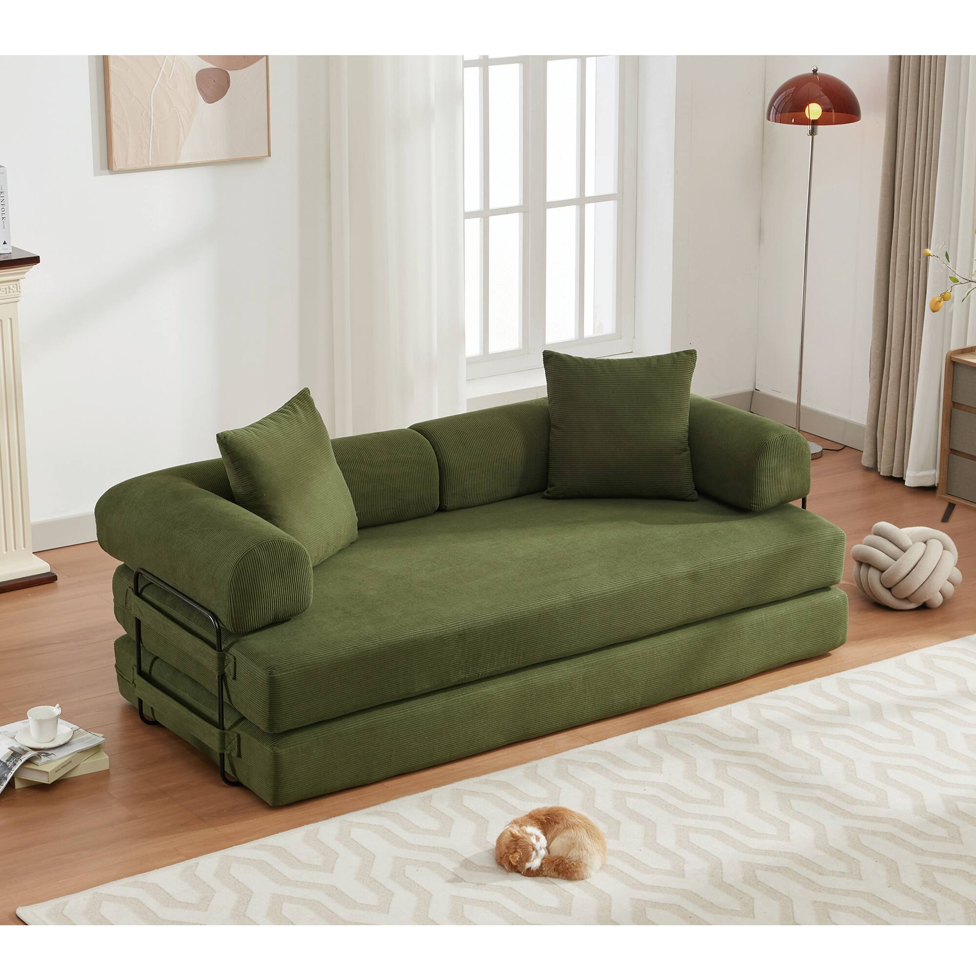 Left. Trinkets Crazed - Folding Convertible Out Sleeper Sofa Bed, 4-in-1 DIY Combination Convertible Sofa, Folding Sleeper Sofa - Antique Green.