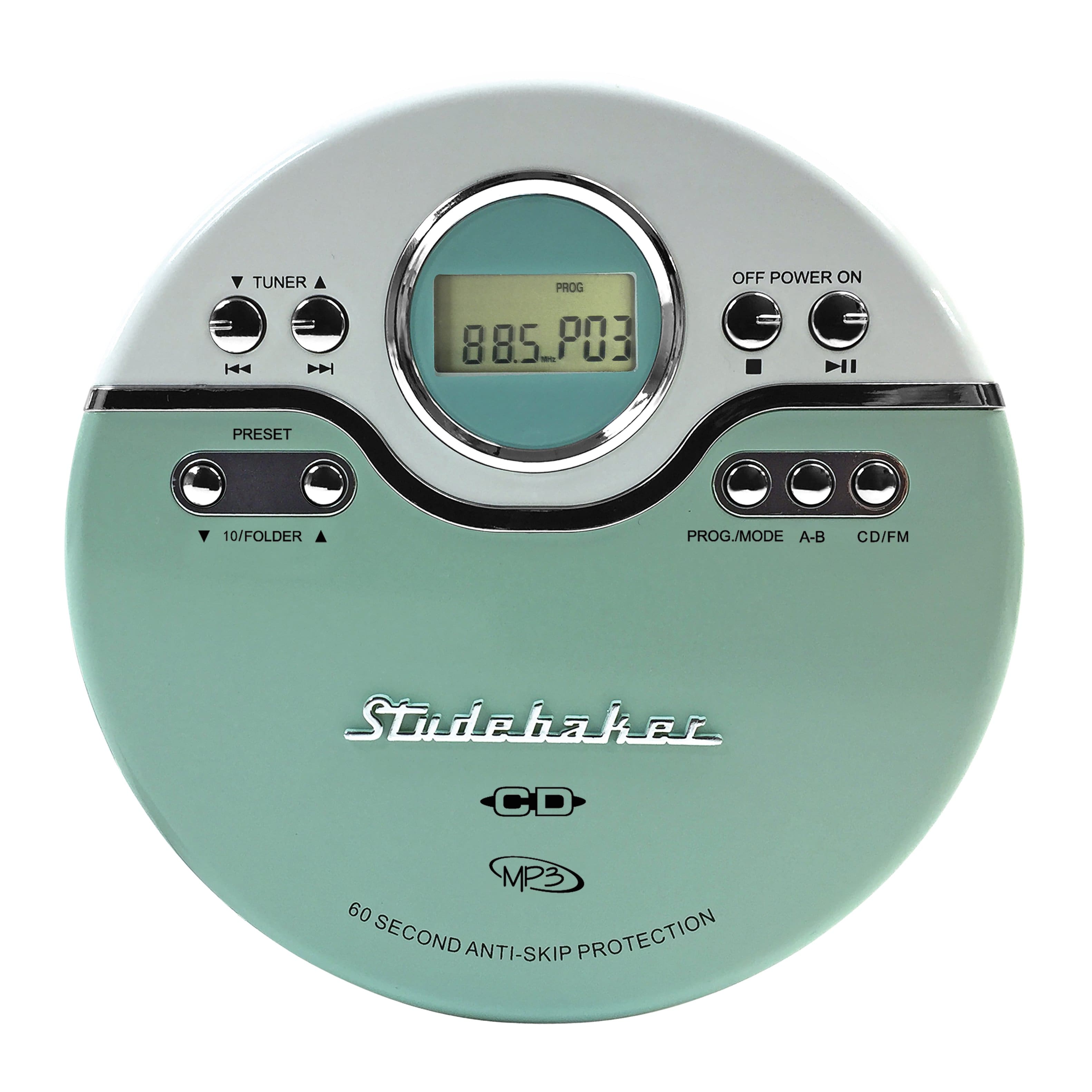 Front. Studebaker - SB3703 Portable CD Player with FM Radio - Mint Green/White.
