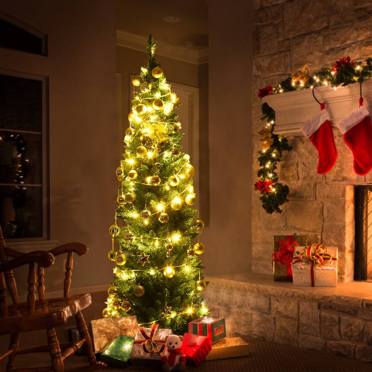 Alt View 15. Costway - 6Ft PVC Artificial Pencil Christmas Tree Slim Stand - Green.