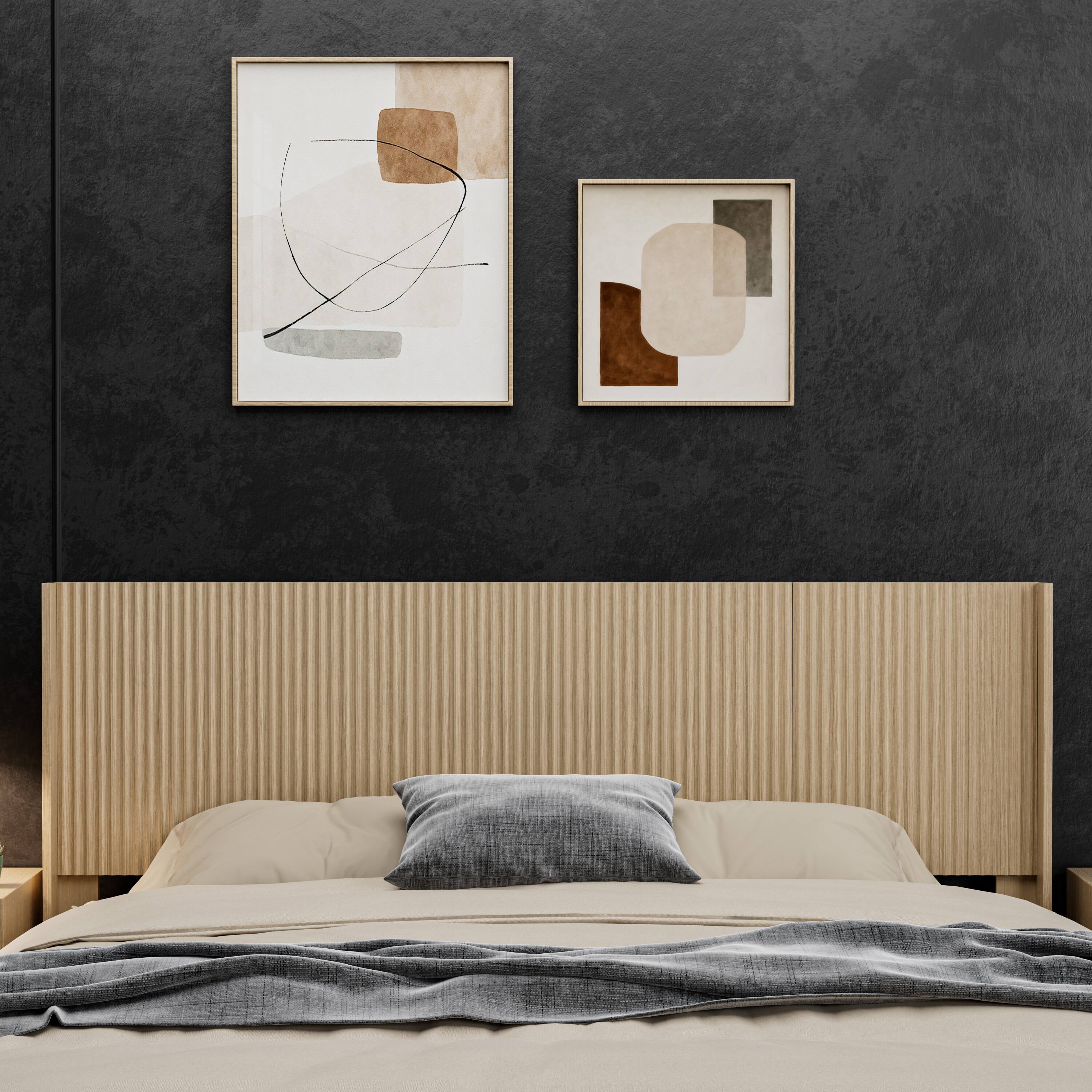 Angle. GOODSILO - King Size Modern Farmhouse Headboard - 80.2 Inch Wide Wall Mounted Fluted Panel Wingback - Natural Finish - Oak.