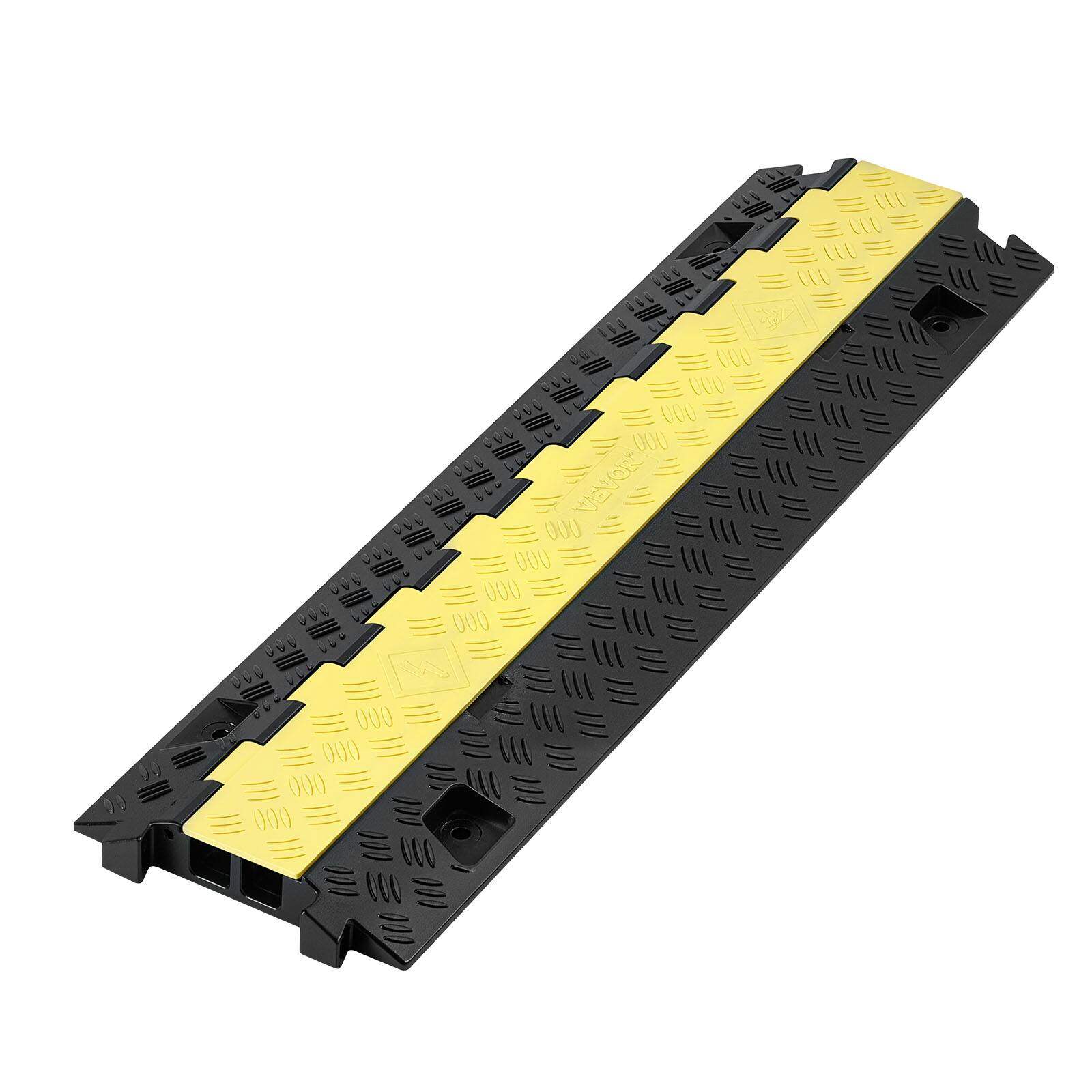 Alt View 5. VEVOR - Cable Protector Ramp, 22,000 lbs/axle Capacity, 2 Channel Heavy Duty TPU Cord Hose Wire Cover, 1.2 x 1.1 in Channel - Black + Yellow.