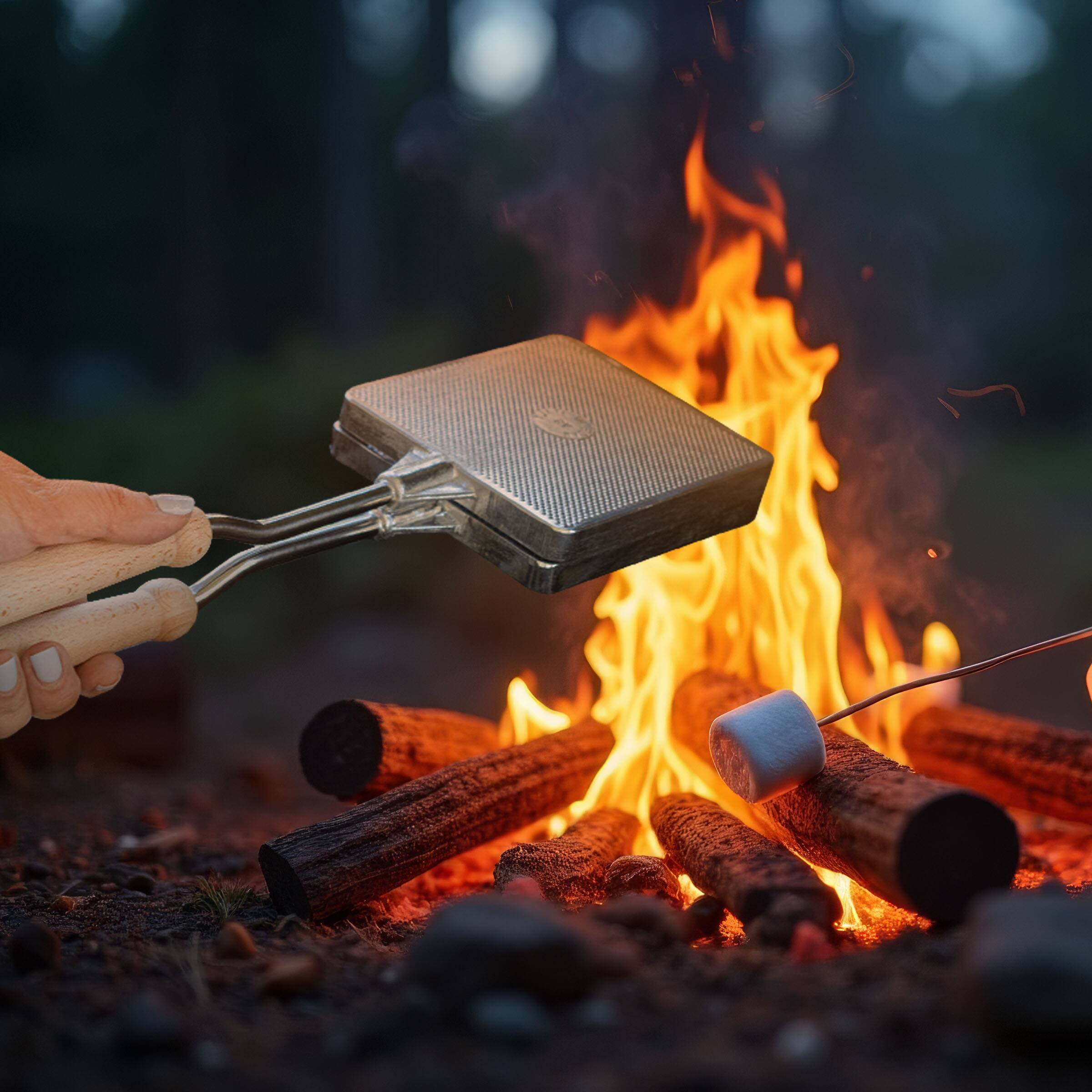 Alt View 6. Kings County Tools - 10in Waffle Maker with Handles - Silver and Brown.