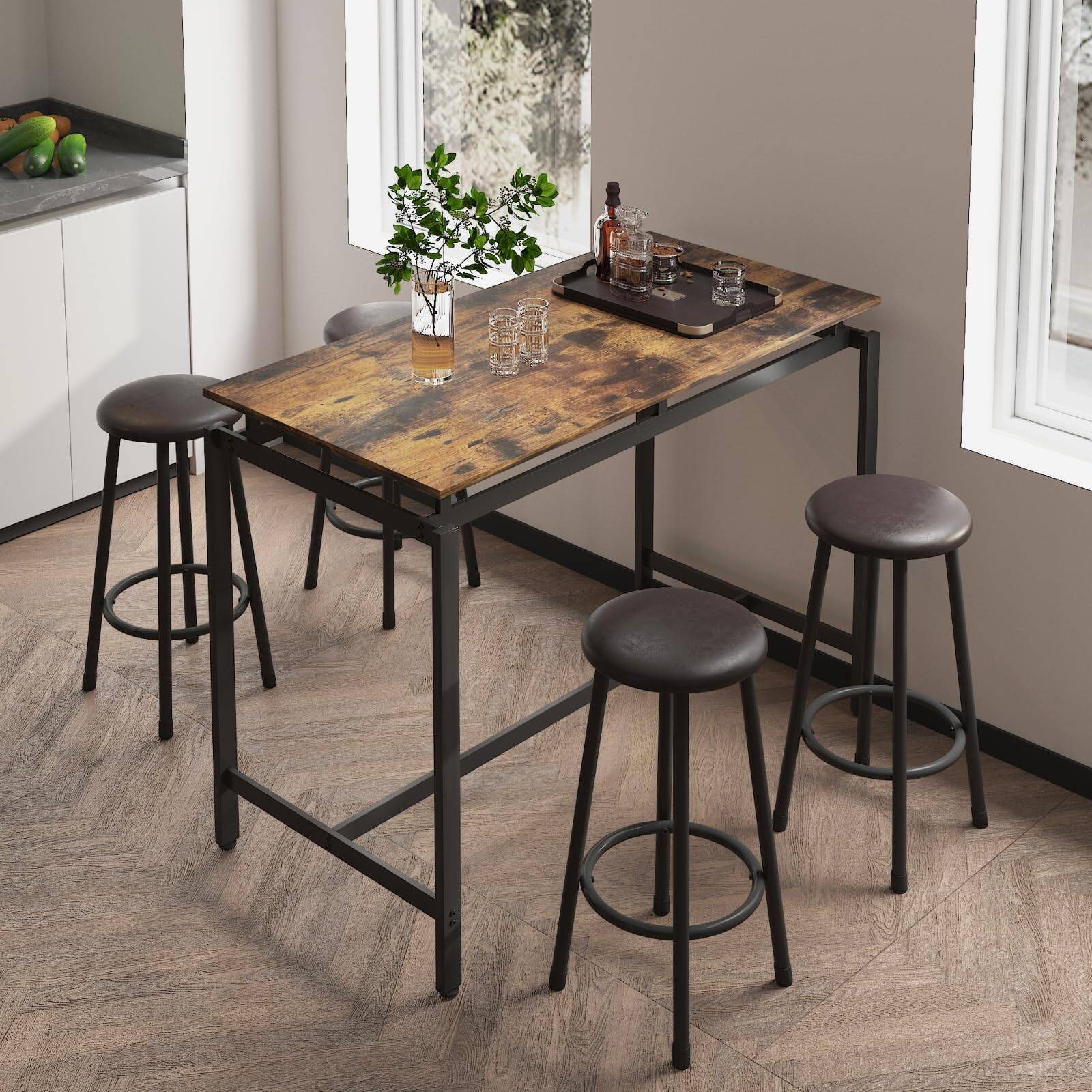 Alt View 1. Ecooso - 5-Piece Kitchen Counter Height Table Set, Bar Table with 4 Stools - Brown.