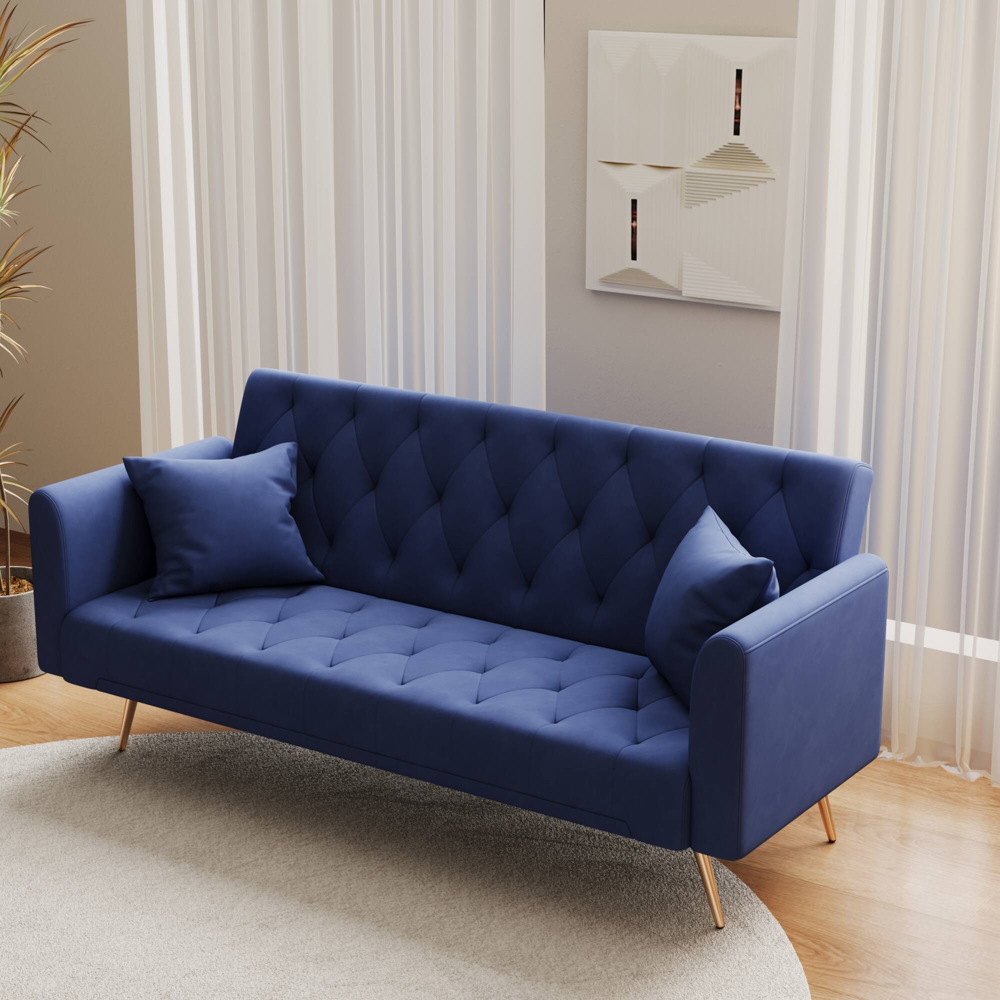 Alt View 5. GOODSILO - Convertible Velvet Sofa Bed with Adjustable Backrest for Small Spaces, Living Room and Office Use - Blue.