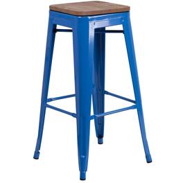 Flash Furniture - Lily 30" High Backless Metal Barstool with Square Wood Seat - Blue