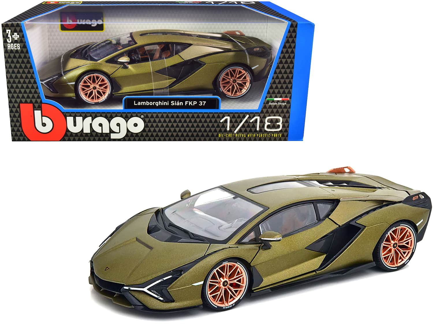 Lamborghini Sian FKP 37 Matt Green Metallic with Copper Wheels 1/18 Diecast Model Car by Bburago price history on PriceWatchPro