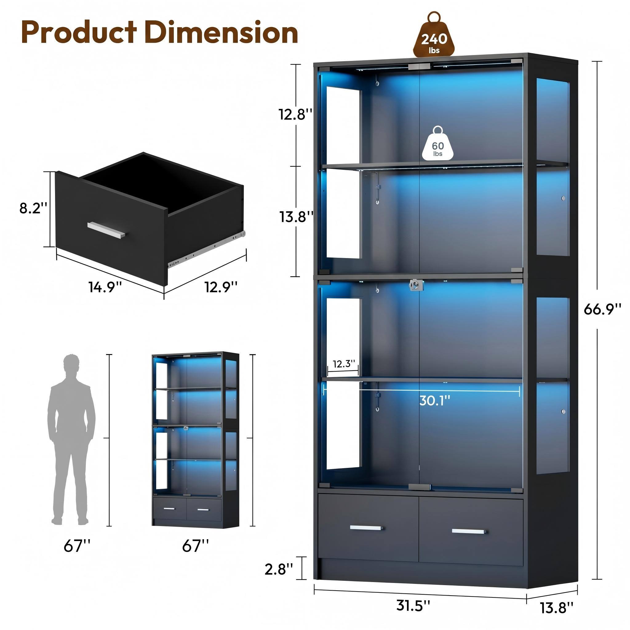 Product Dimension

- 240 lbs
- 12.8"
- 60 lbs
- 8.2" x 13.8" x 14.9" x 12.9"
- 66.9"
- 12.3" x 30.1" x 67" x 67"
- 2.8" x 31.5" x 13.8"