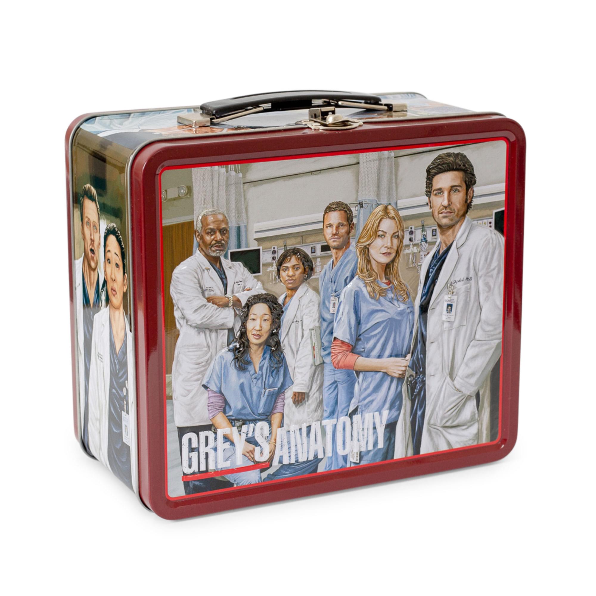 Toynk - Grey's Anatomy Cast Metal Tin Lunch Box Tote | 8 x 7 x 4 Inches - Red