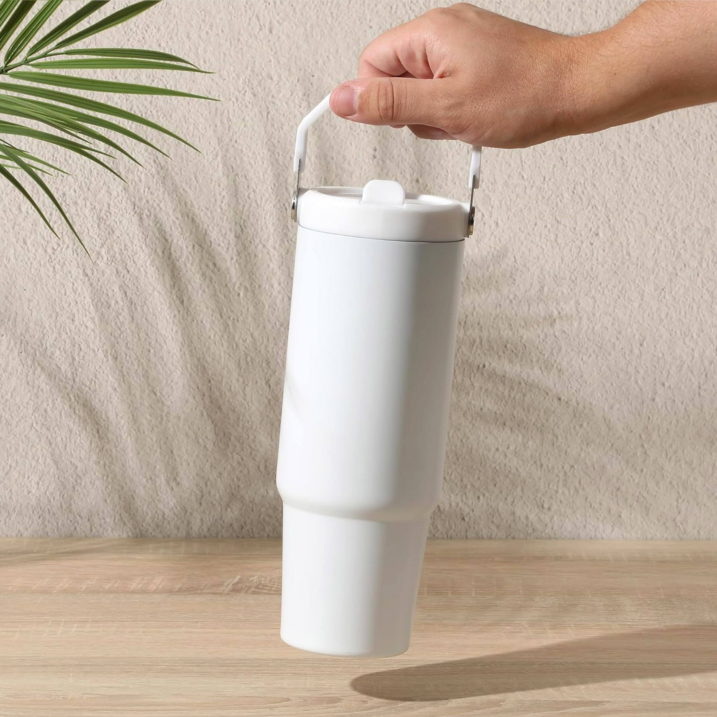 Alt View 1. Gibson - Gibson Home 29oz Marina Stainless Steel Thermal Tumbler with Top Handle and Folding Straw in White - White.