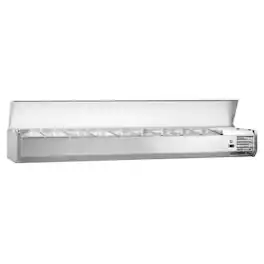 Equator - Vitlife Commercial Refrigerator Condiment Prep Station, Lid, 9 Pan (GN1/3×9), 33–41°F, 78.7" - Stainless Steel