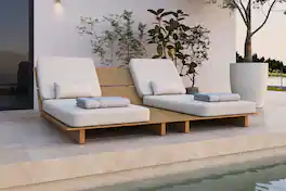 Acanva - Solora Set of 2 Patio Chaise Lounge Chair Outdoor - Teak+light Khaki