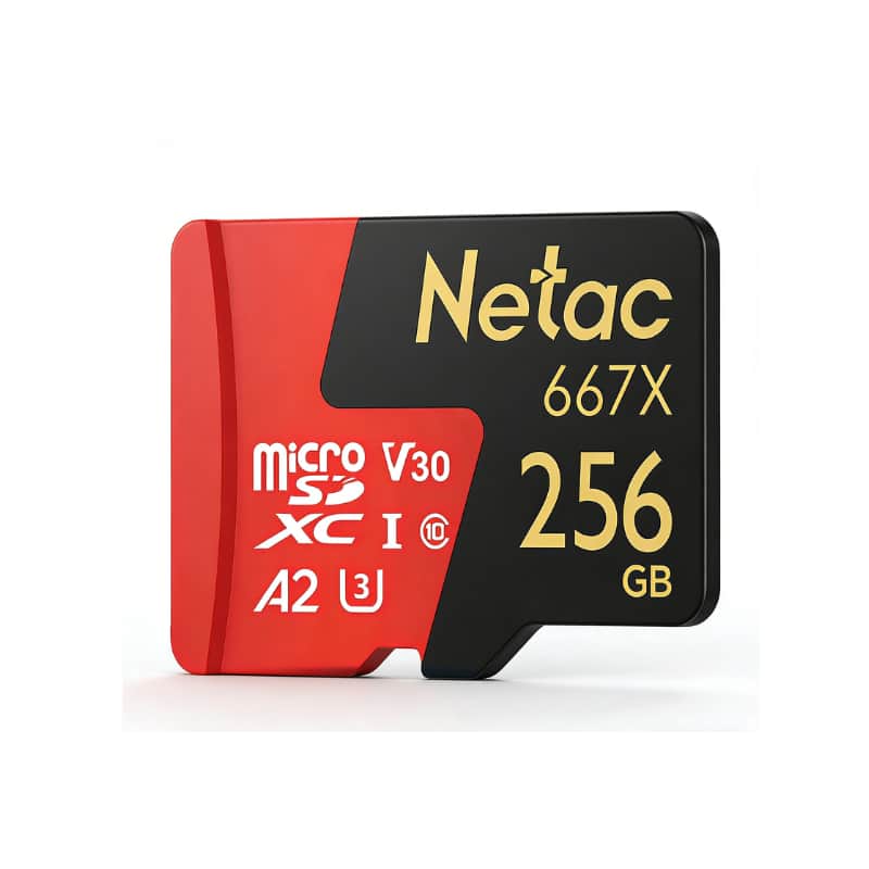 Netac - P500 Pro 256GB microSD Card, U3 V30 A2 Class 10, 4K UHD, Up to 100MB/s Read, 50MB/s Write