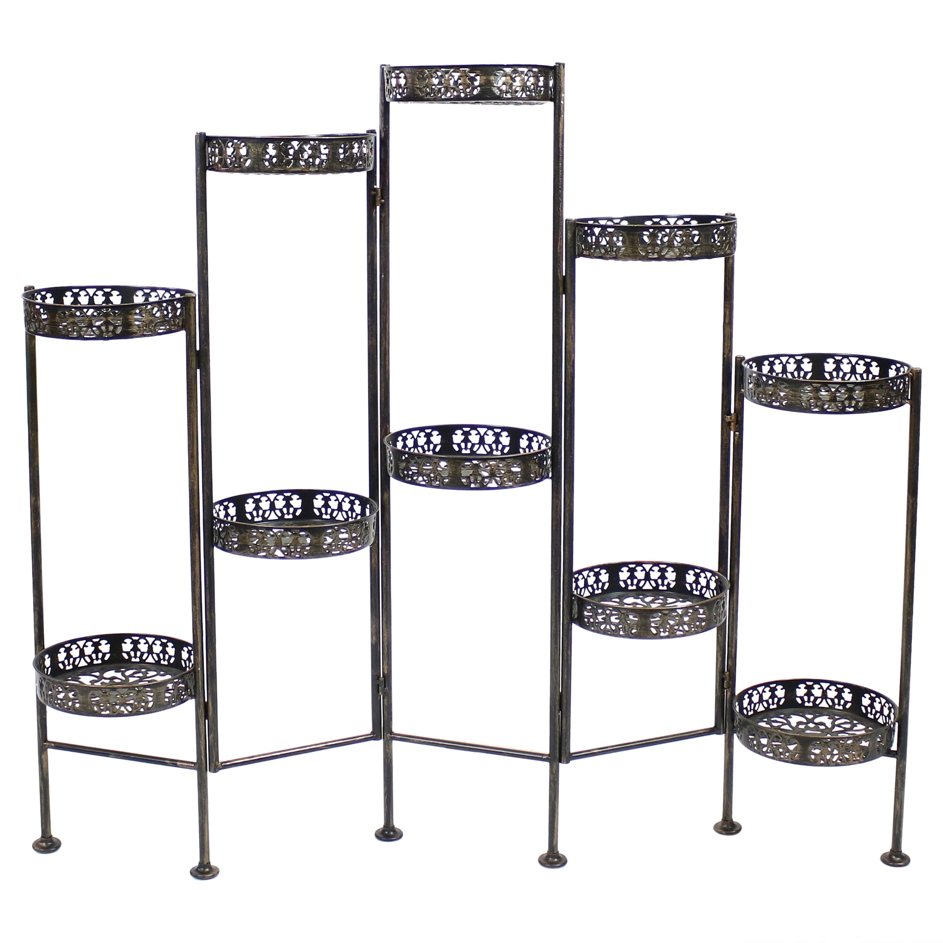 Sunnydaze - Steel 10-Tier Staggered Folding Plant Stand - 46.5 in - Black