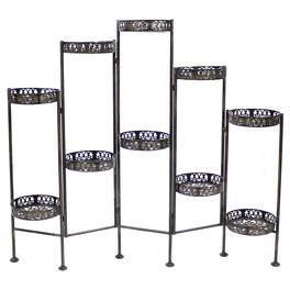 Sunnydaze - Steel 10-Tier Staggered Folding Plant Stand - 46.5 in - Black