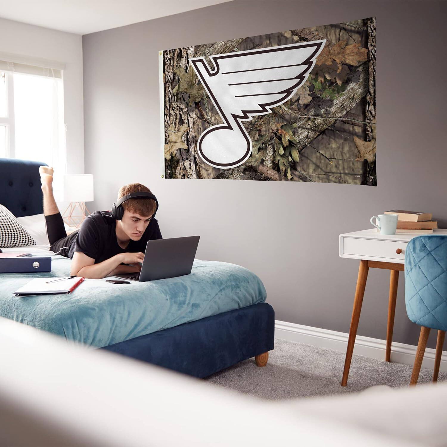 Alt View 4. Rico Industries - St Louis Hockey Blues Indoor Outdoor Camo Look 3x5 Banner Flag - Multi.