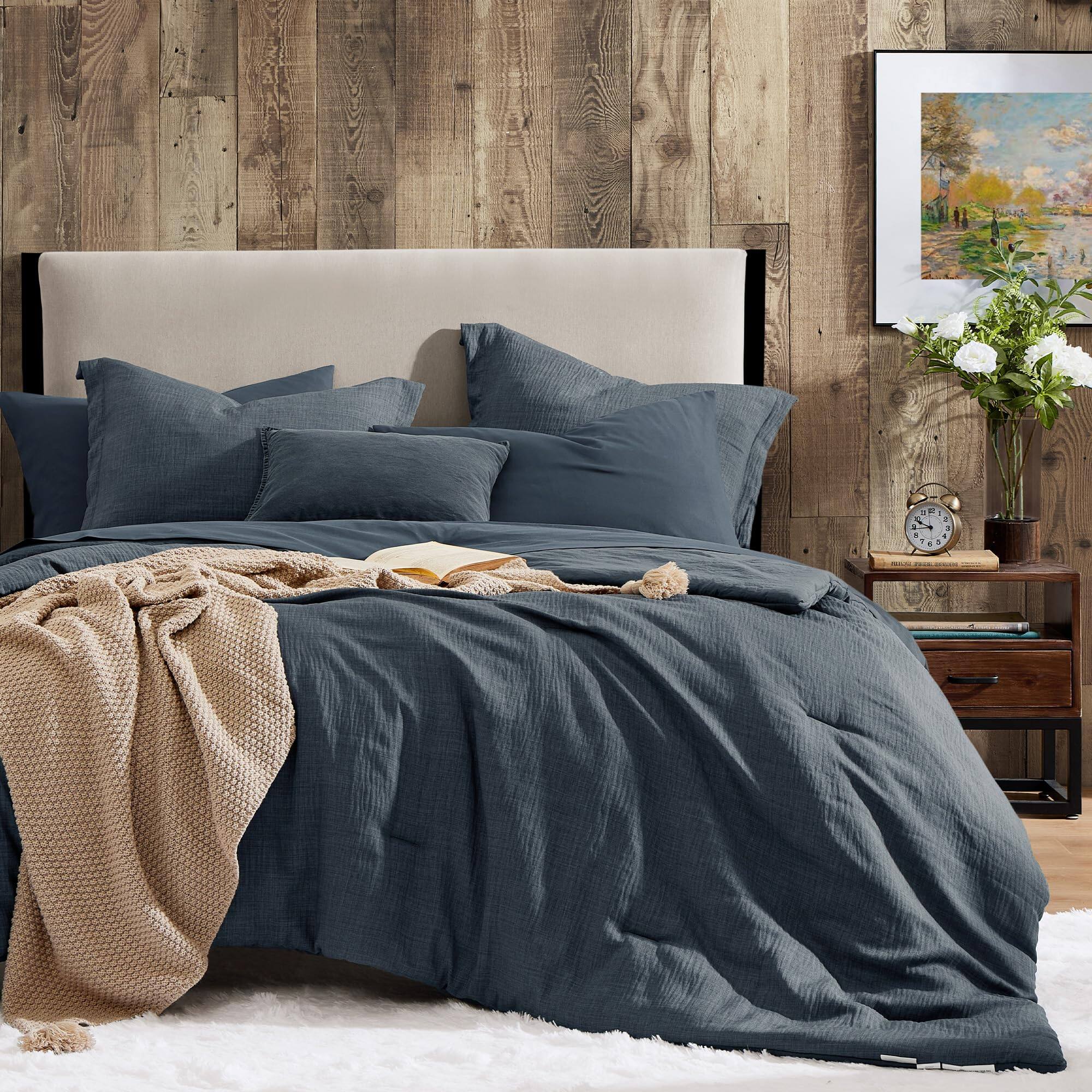 Alt View 1. Dapper Styles - Queen Comforter Set - Size Soft Solid Bedding For All Season Textured Bed In A Bag With Sheets Pillowcases ... - Navy Blue-King (102"x90").