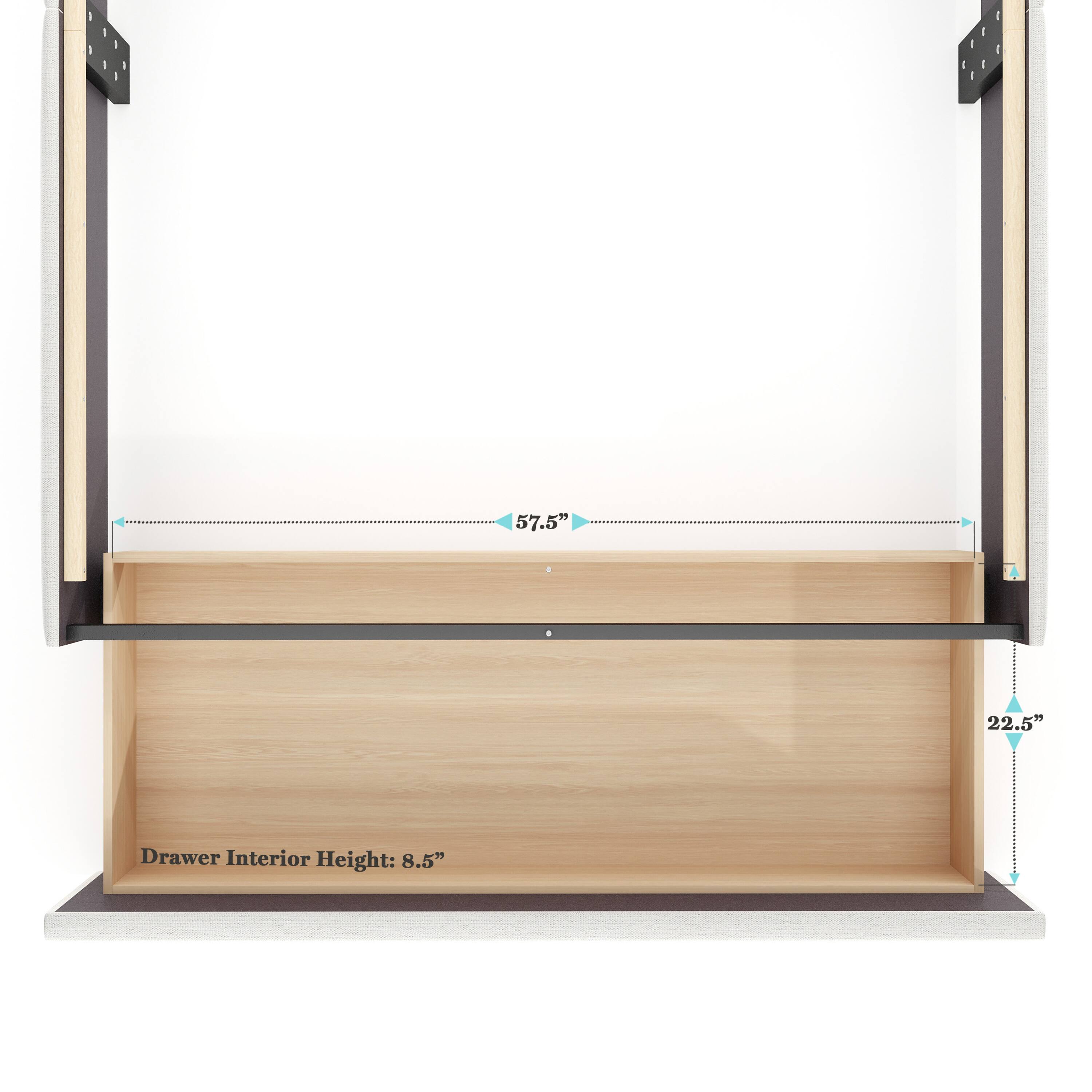 57.5"  
22.5"  
Drawer Interior Height: 8.5"