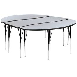 Flash Furniture - Emmy 2 Piece 86" Oval Wave Flexible Grey Thermal Laminate Activity Table Set - Standard Height Adjustable Legs - Gray