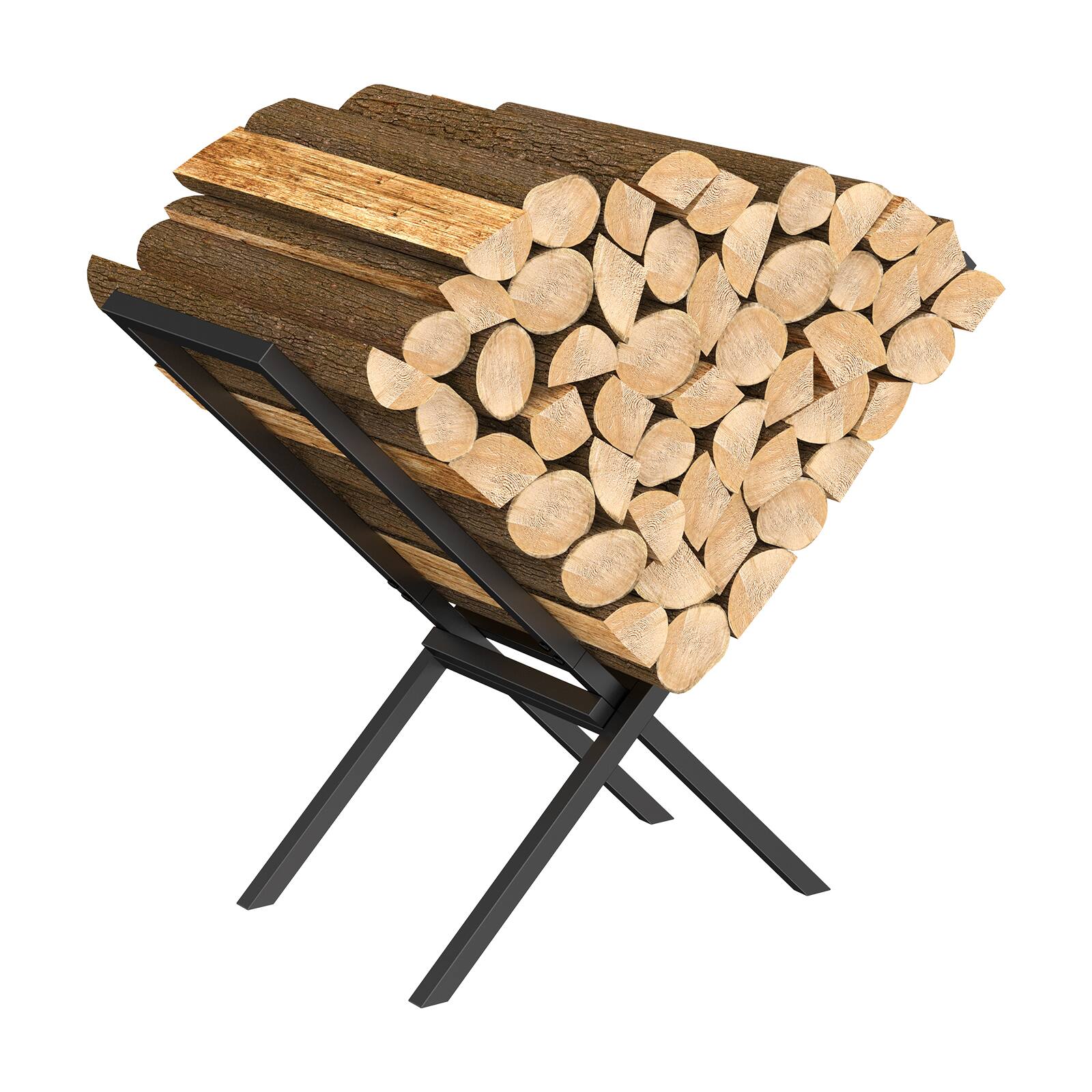 Front. Oumilen - Large X-Shaped Firewood Rack, Heavy Duty Metal Log Holder with Anti-Rust Coating for Indoor and Outdoor Use - Black.