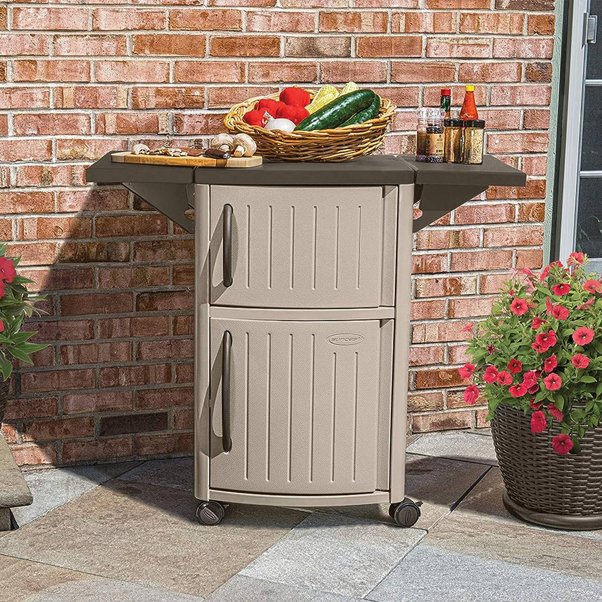 Alt View 3. Suncast - Suncast DCP2000 Portable Outdoor Patio Prep Serving Station Table and Cabinet - Taupe.