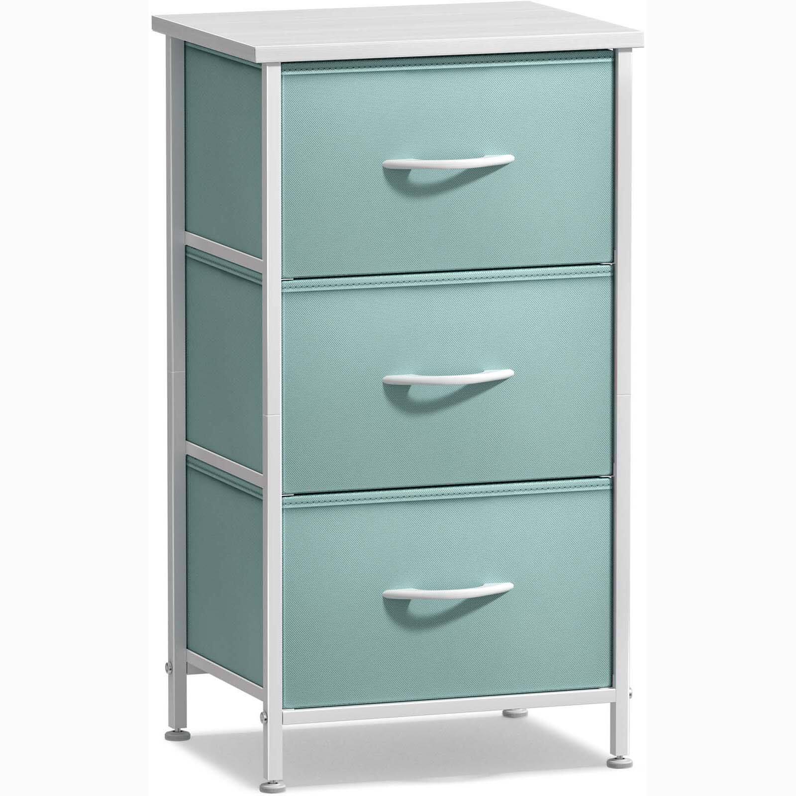 Front. Sorbus - Sorbus Nightstand with 3 Drawers - Steel Frame, Wood Top &Fabric Bins -Home, Bedroom, Office & College Dorm - Aqua.