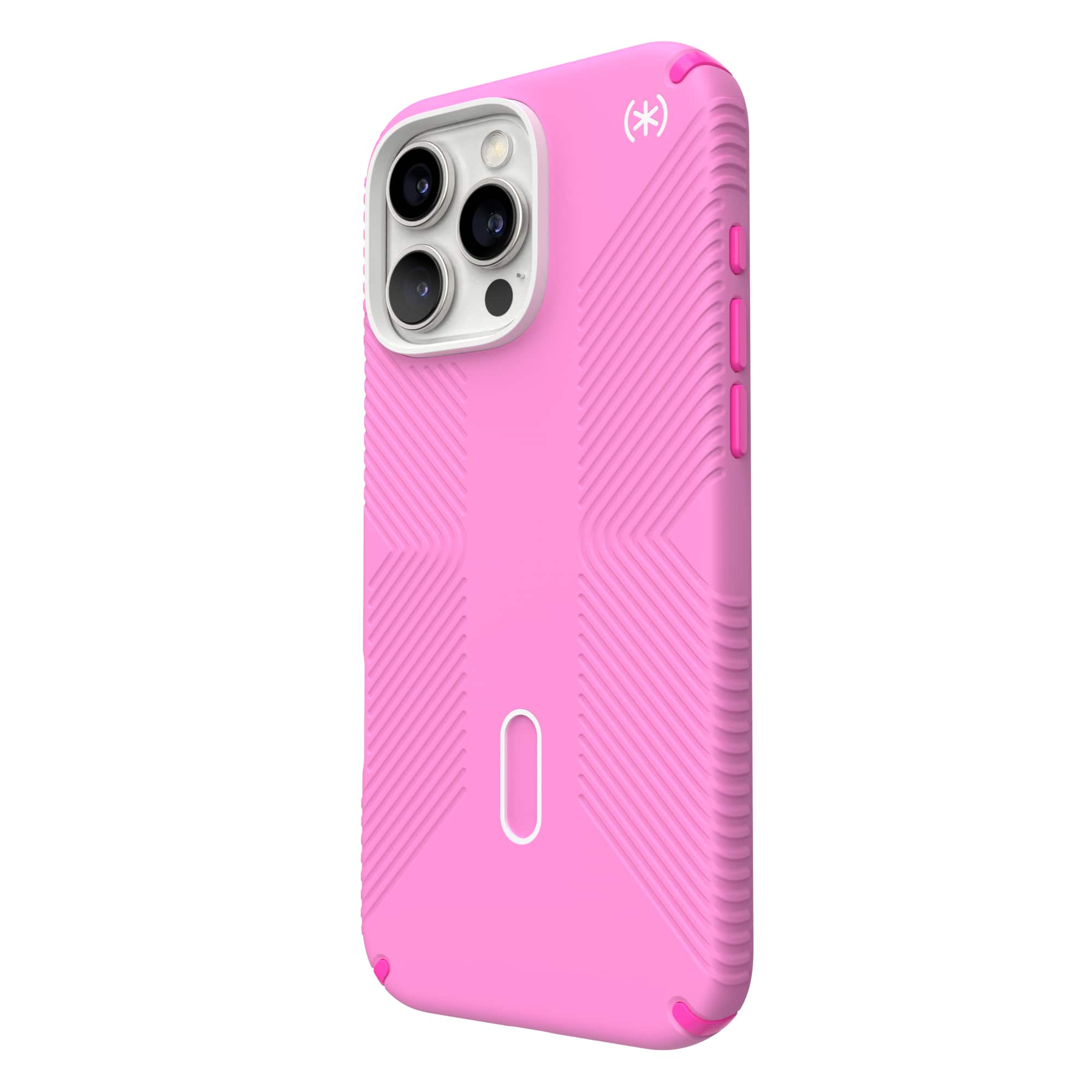 Angle. Speck - Presidio Perfect Clear ClickLock Case with MagSafe for Apple iPhone 16 Pro Max - True Pink.
