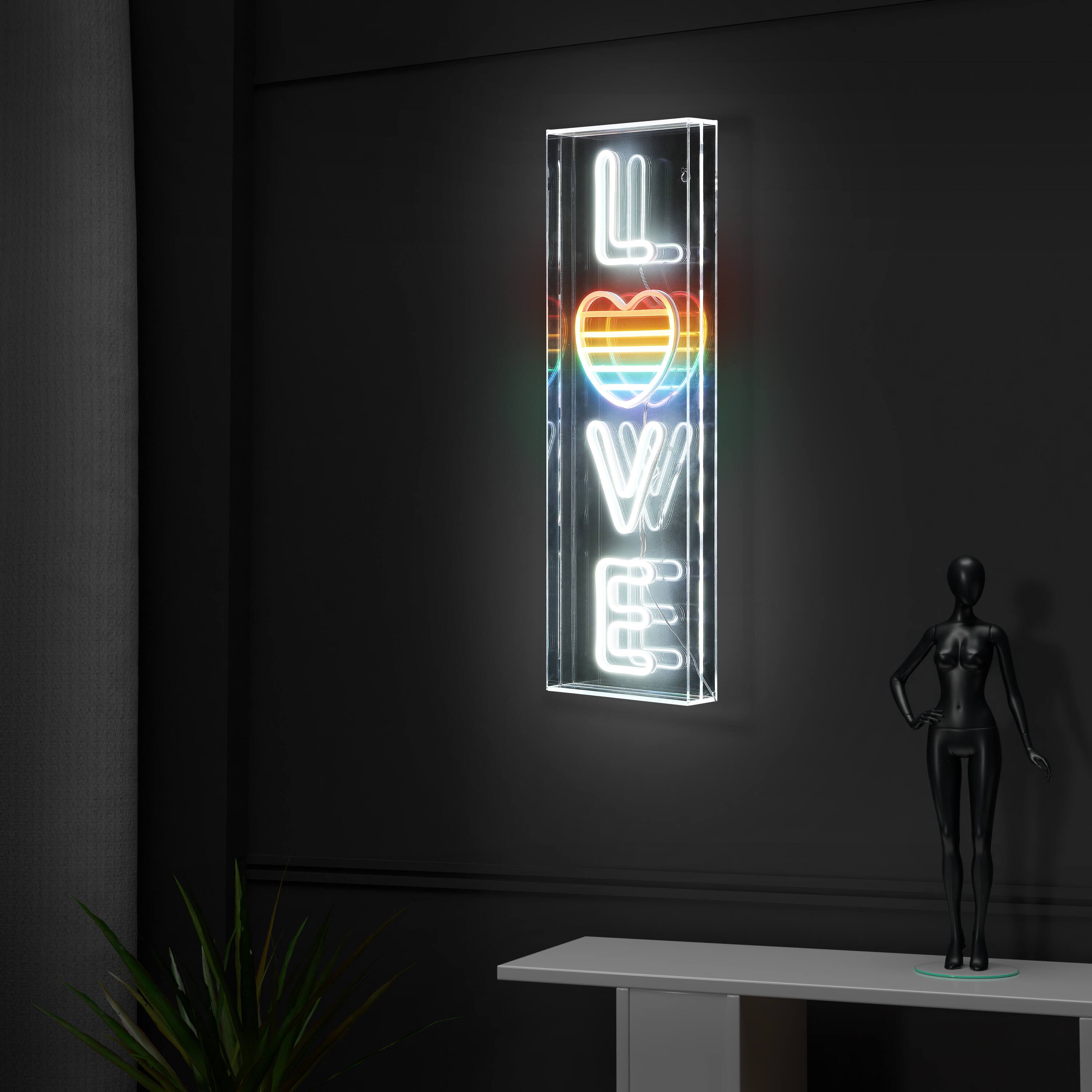 Alt View 4. Jonathan Y - LOVE 8" X 24" Contemporary Glam Acrylic Box USB Operated LED Neon Light, White/Rainbow - White/Rainbow.