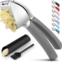 Zulay Kitchen - Garlic Press Mincer with Peeler and Brush - Gray