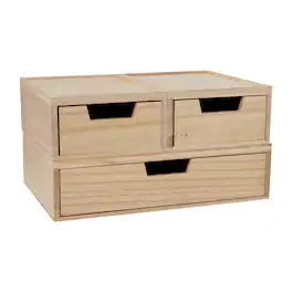 Martha Stewart - Weston Set of 3 Paulownia Wood Storage Boxes with Pullout Drawers - Light Natural