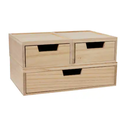 Front. Martha Stewart - Weston Set of 3 Paulownia Wood Storage Boxes with Pullout Drawers - Light Natural.