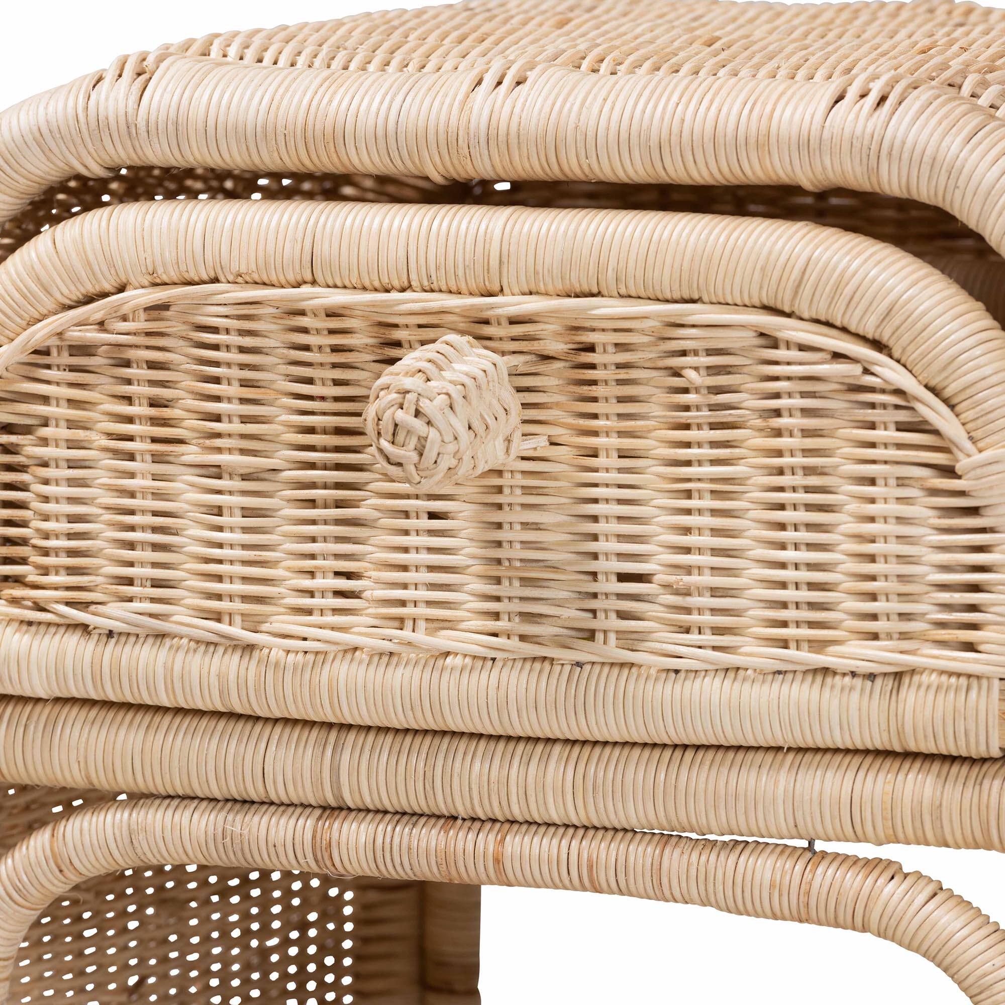 Alt View 1. bali & pari - Magni Modern Bohemian Rattan 1-Drawer Nightstand - Natural Brown.