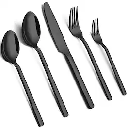 Dazzed Corner - 20 Piece Flatware Cutlery Set for 4, 18/10 Stainless Steel Silverware Mirror Polished - Black