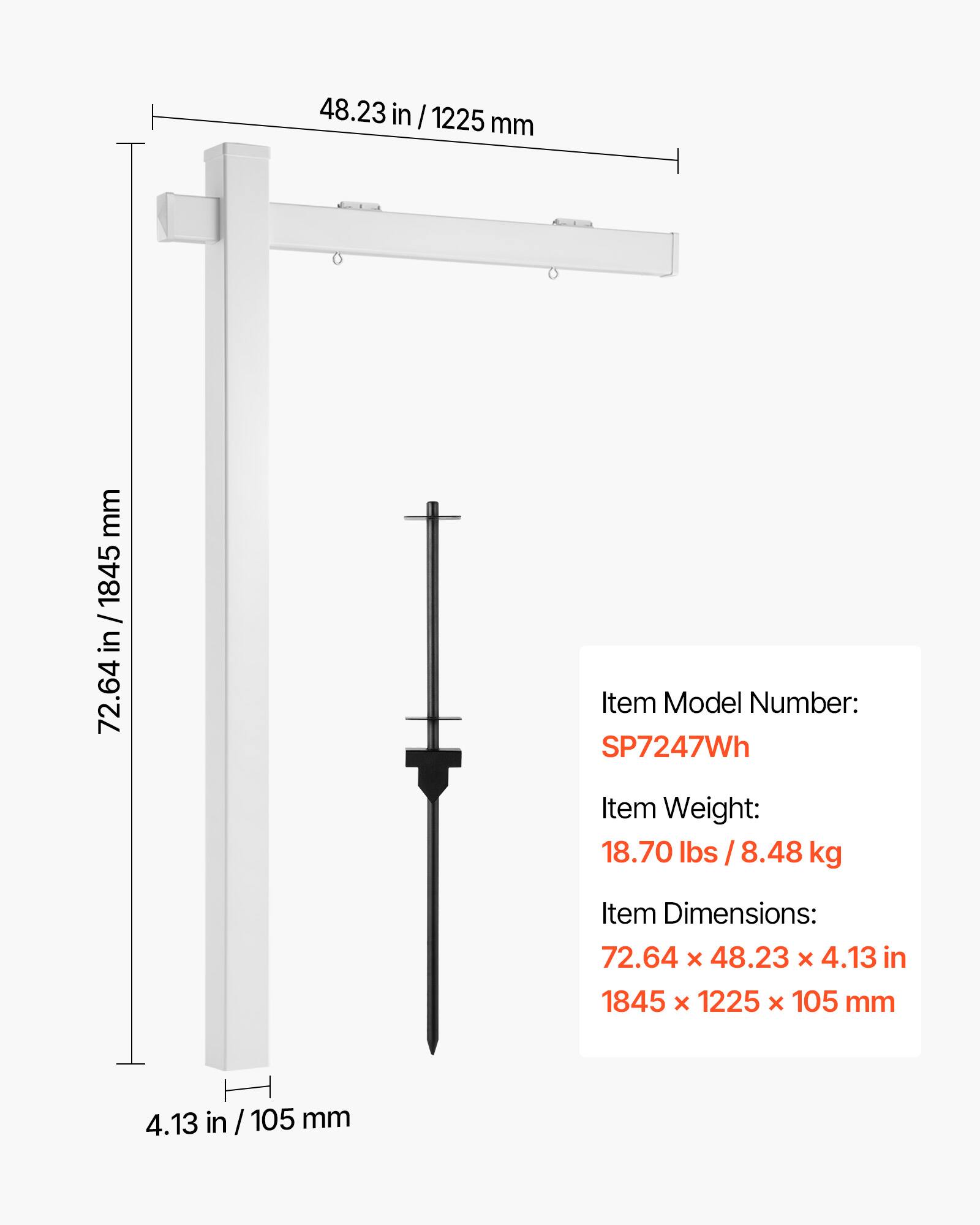48.23 in / 1225 mm  
72.64 in / 1845 mm  
4.13 in / 105 mm  

Item Model Number: SP7247Wh  
Item Weight: 18.70 lbs / 8.48 kg  
Item Dimensions: 72.64 x 48.23 x 4.13 in / 1845 x 1225 x 105 mm