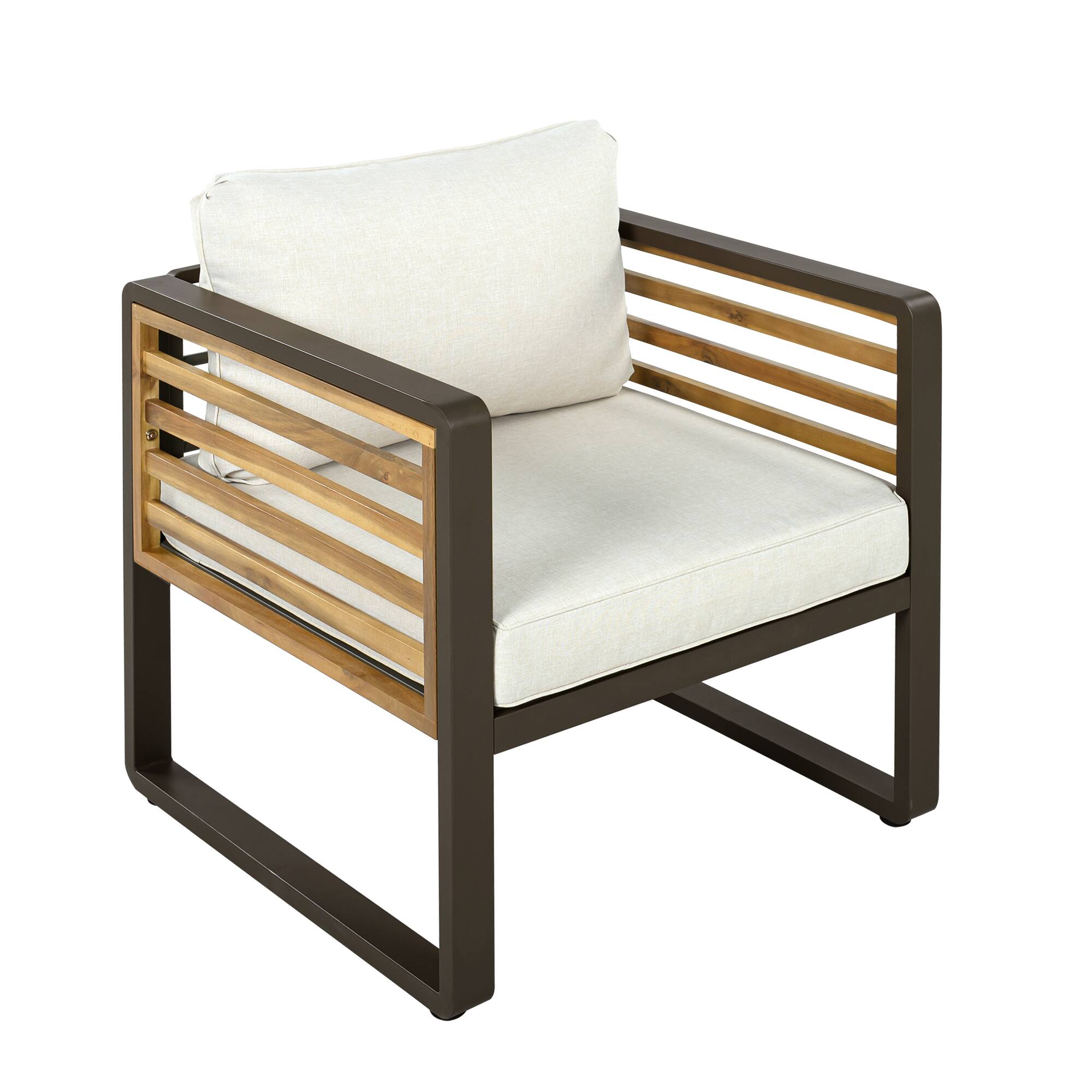 Alt View 7. Whisen - 4-Piece Acacia Wood & Metal Patio Conversation Sofa Set for 5, with 4-Inch Thick Removable Cushions - Beige|Brown.