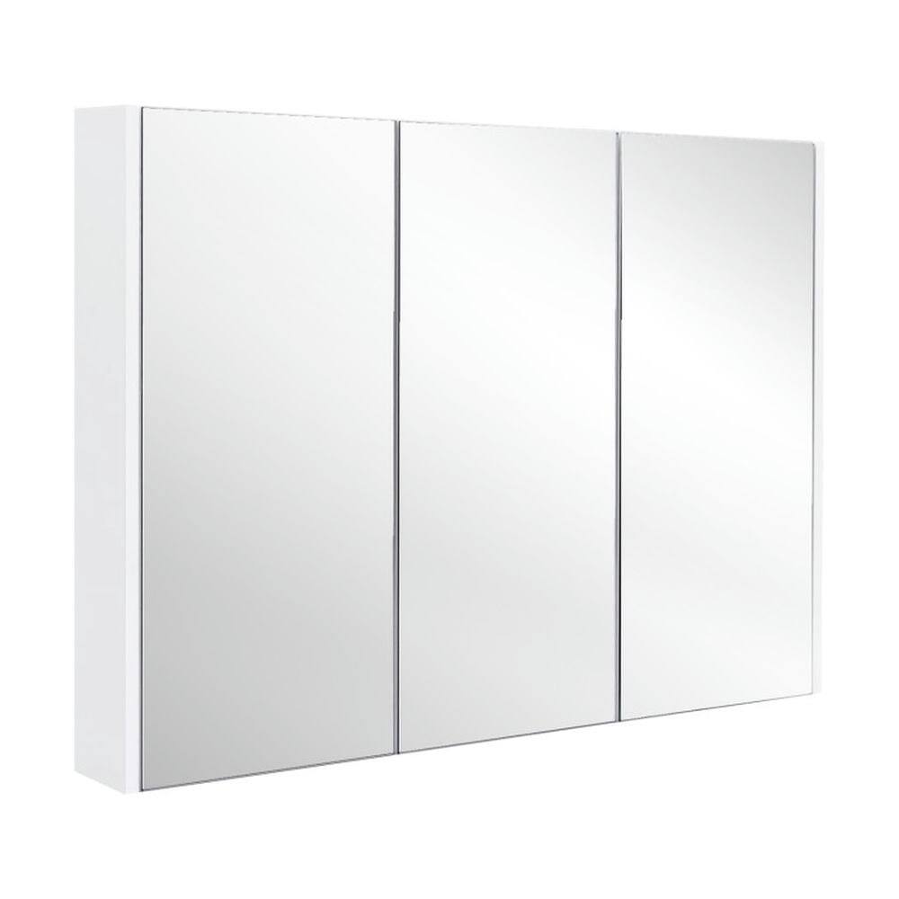 Back. Pefilos - Frameless Bathroom Wall Mounted Mirror Cabinet with 3 Doors and Adjustable Shelves, Bathroom Cabinet for Bathroom - White.