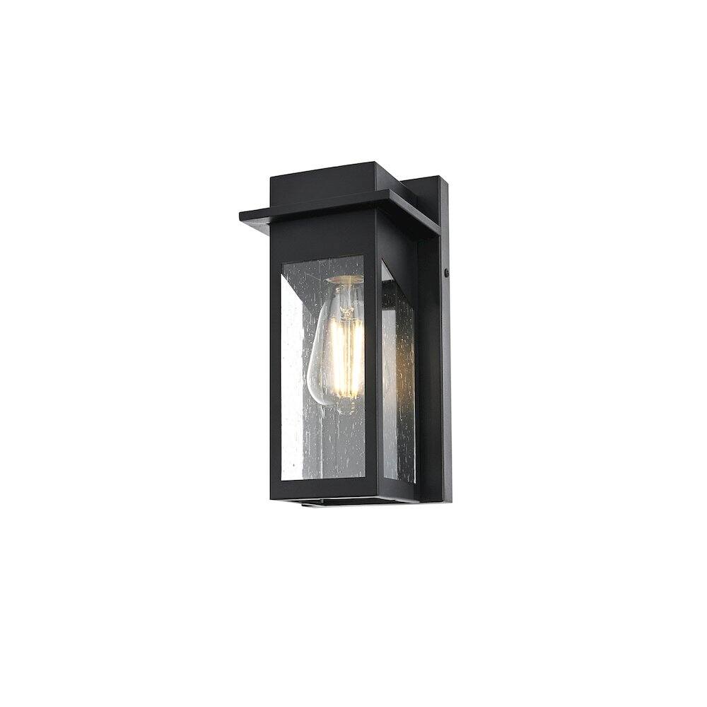 Left. Elegant Lighting - Dunton 7 inch Outdoor Pendant in Black - Black.