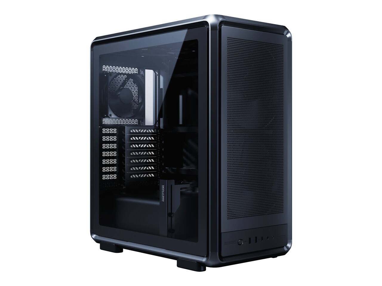 Angle. Cooler Master - Cooler Master MasterFrame 500 Mesh Black ATX Mid-Tower, Aluminum Frame, Dual 200mm Fans, 390mm GPU, Tempered Glass - Black.