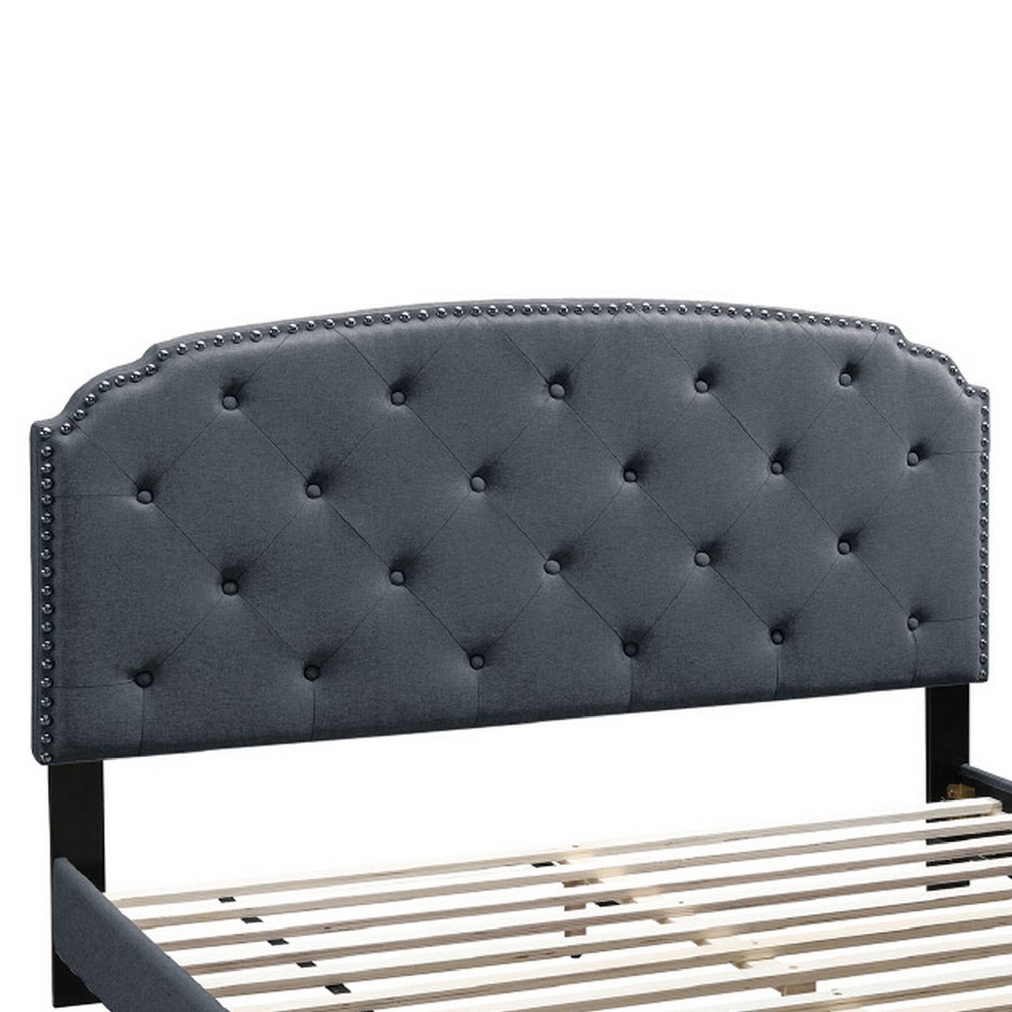 Alt View 1. Manhattan Lane - Queen Bed with Button Tufted Scalloped Headboard - Gray.