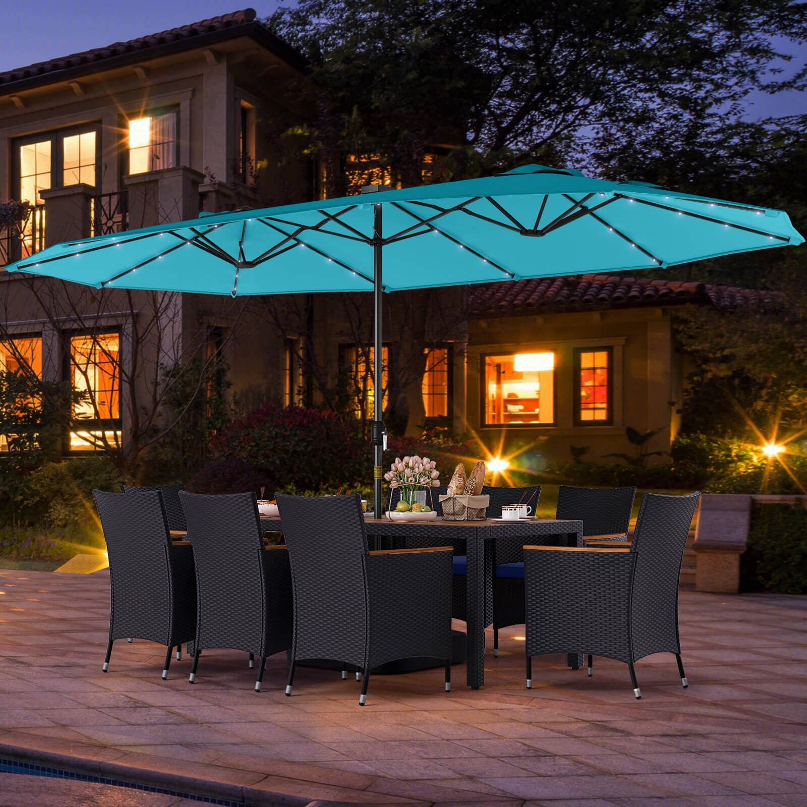 Alt View 4. Gymax - Gymax 11 PCS Patio Dining Set w/ 15ft Double-Sided Patio Umbrella (Base Included) Navy - Blue.