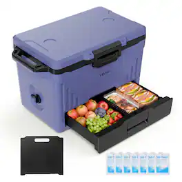 VEVOR - Hard Cooler, 50QT Portable Cooler, Leak-Resistant Coolbox Keeps Contents Cool for 48 Hours, Insulated Chests - Blue;Black