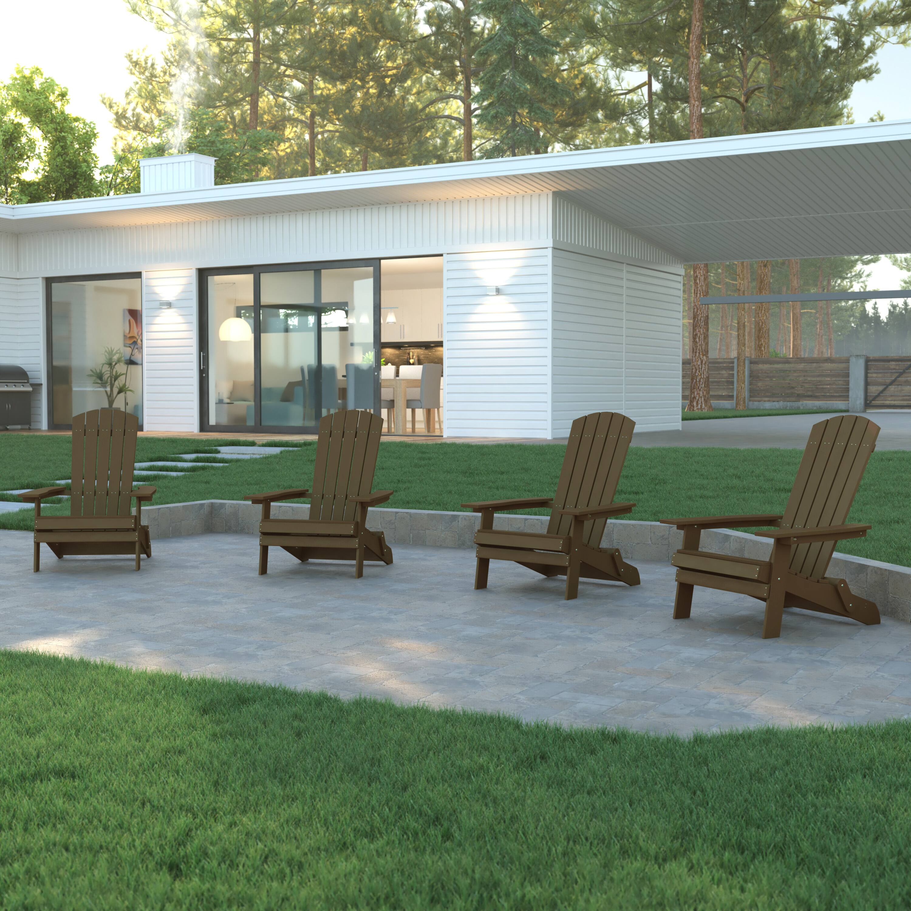 Alt View 2. Emma + Oliver - Haven Set of 4 Indoor/Outdoor Poly Resin Folding Adirondack Chairs, All-Weather Chairs for Porch, Patio, or Sunroom - Mahogany.