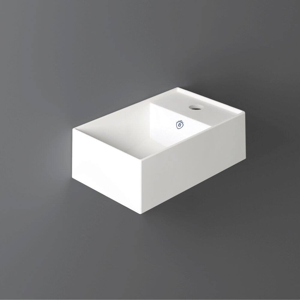 Left. Whitehaus - Britannia Rectangular Wall Mount Basin with Right Single Hole Drill - White.