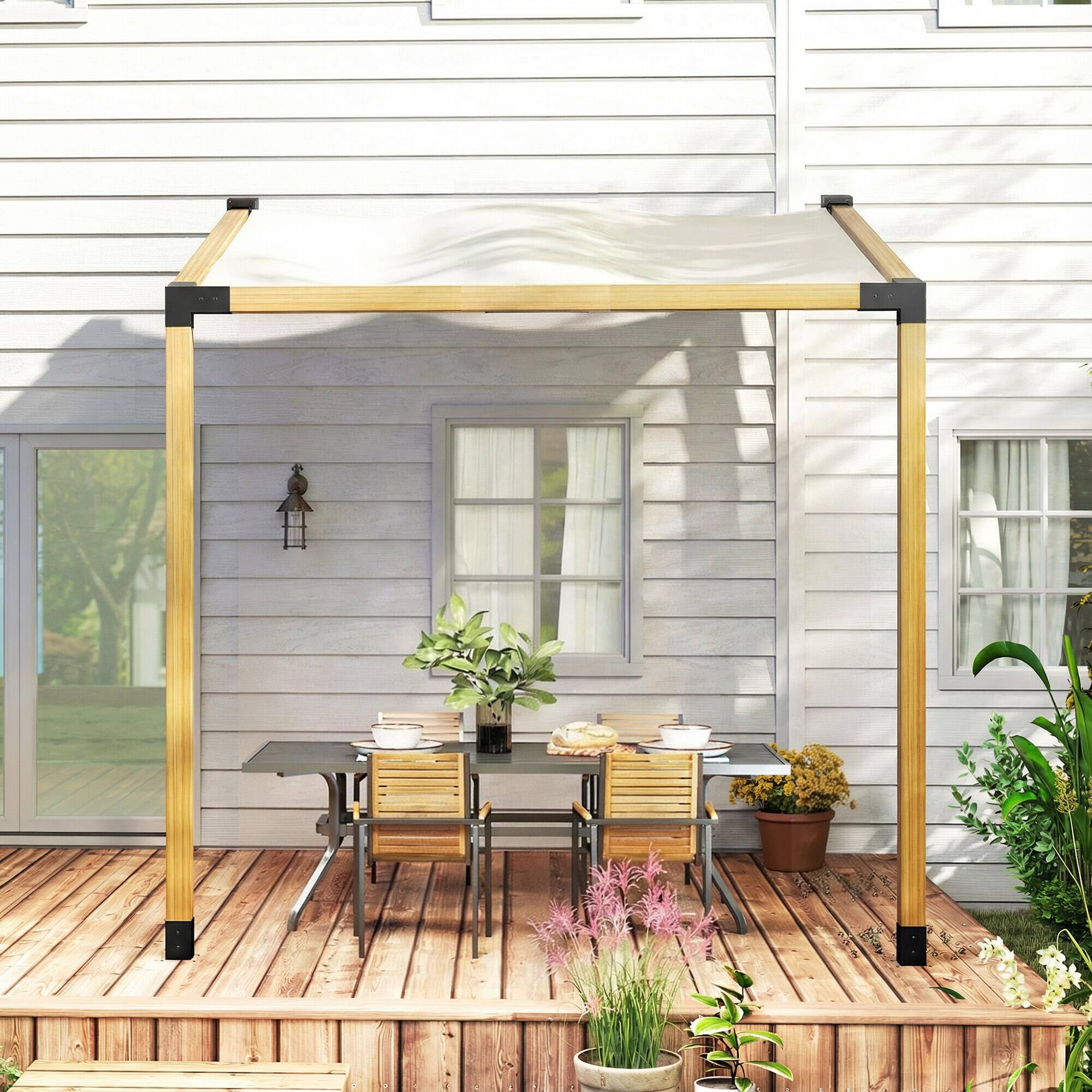 Alt View 8. Outsunny - Kit, 15° Slanted Pergola Bracket Kit with 3-Way Brackets, Post Bases.