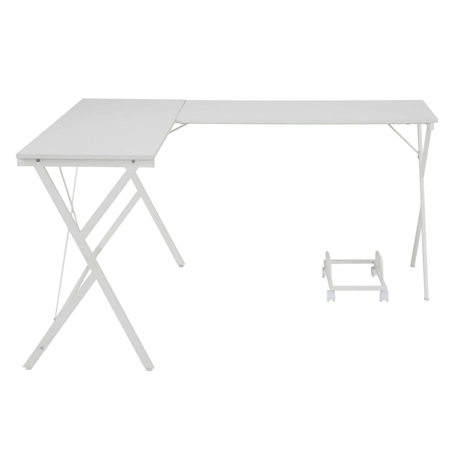 Alt View 8. Glintex - L-Shaped Corner Desk with Dual Spacious Tops, Sturdy X-Frame Metal Base and Mobile CPU Holder for Small Spaces - White.