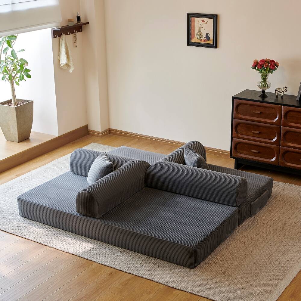 Alt View 1. Loheer - Loheer 78.8" Compression Sofa Floor Sofa Bed Grey Corduroy Futon Couch Modular Sectional Sofa - Grey.