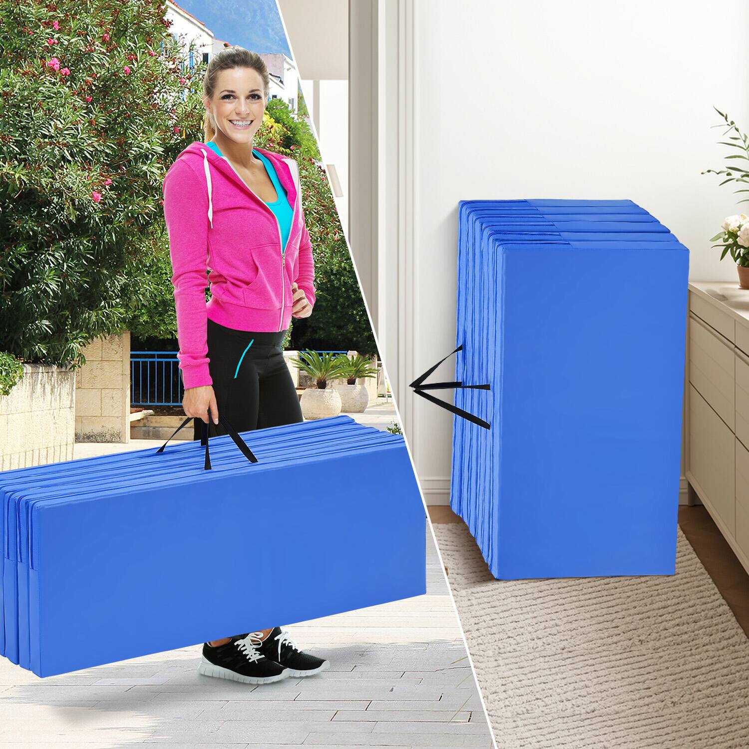 Left. Ainfox - Ainfox Gymnastics Mat for Home Aerobics Workout Foldable Tumbling Mat - Blue.