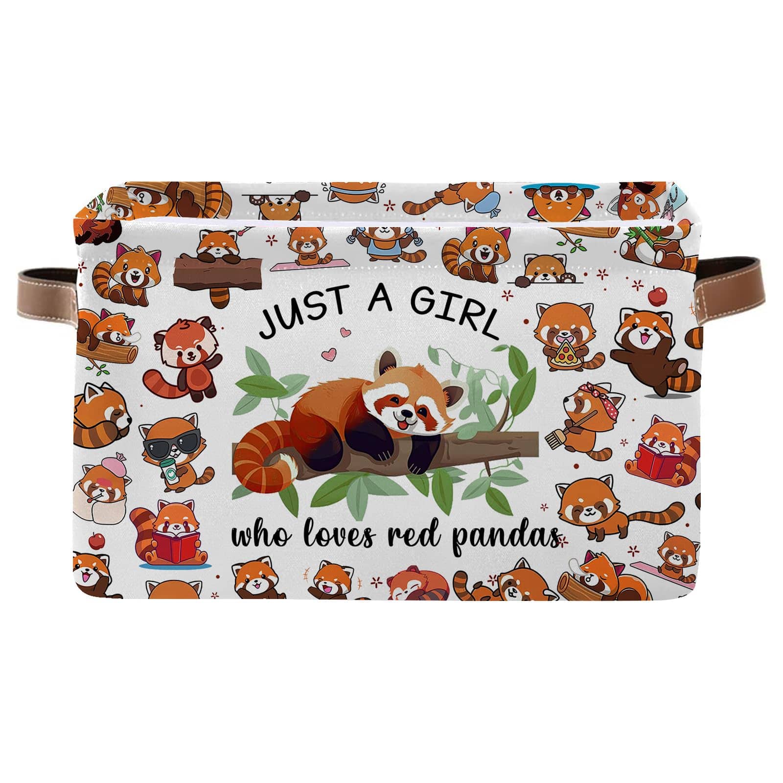 Dapper Styles - Raccoon Collapsible Storage Baskets For Organizing Shelves With Handles Panda Decorative Cube Bin Clothes - red panda