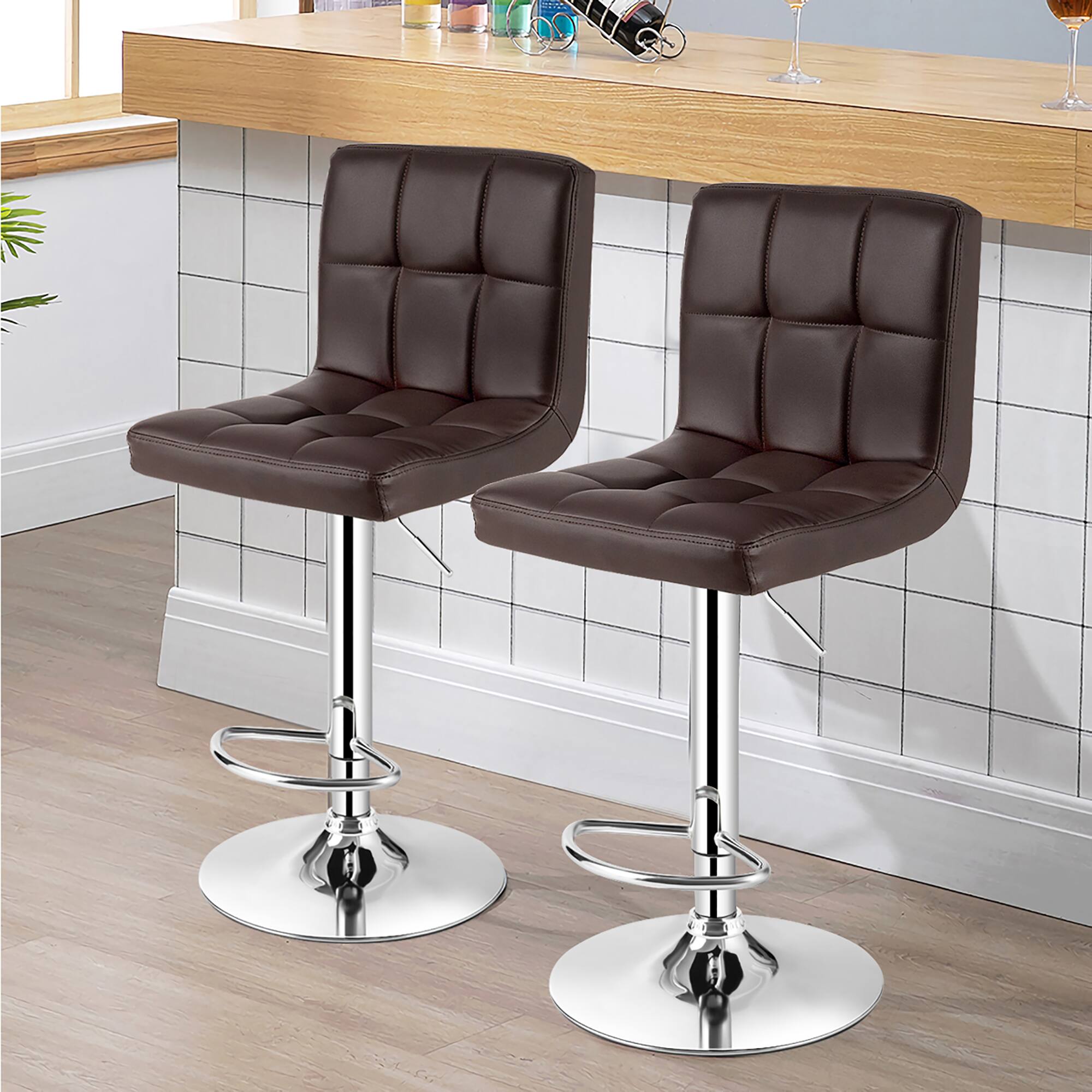 Alt View 3. Costway - Costway Set of 2 Adjustable Bar Stools PU Leather Swivel Kitchen Counter Pub Chair - Brown.